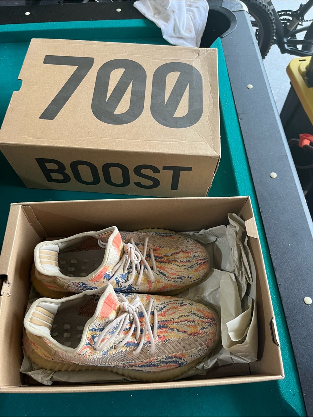 Yeezy Knit Sneakers in Cream with Multicolor Accents